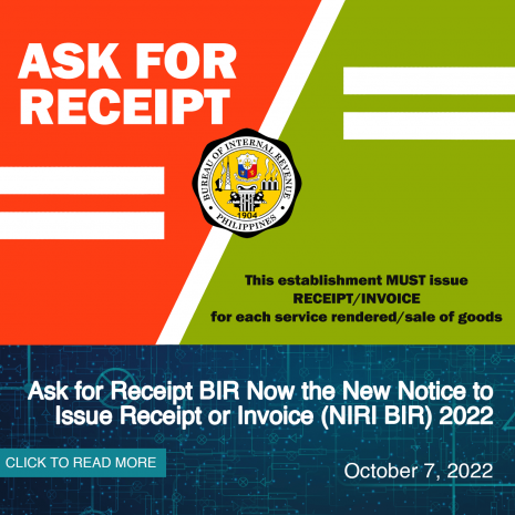 Ask for Receipt BIR Now the New Notice to Issue Receipt or Invoice (NIRI BIR) 2022
