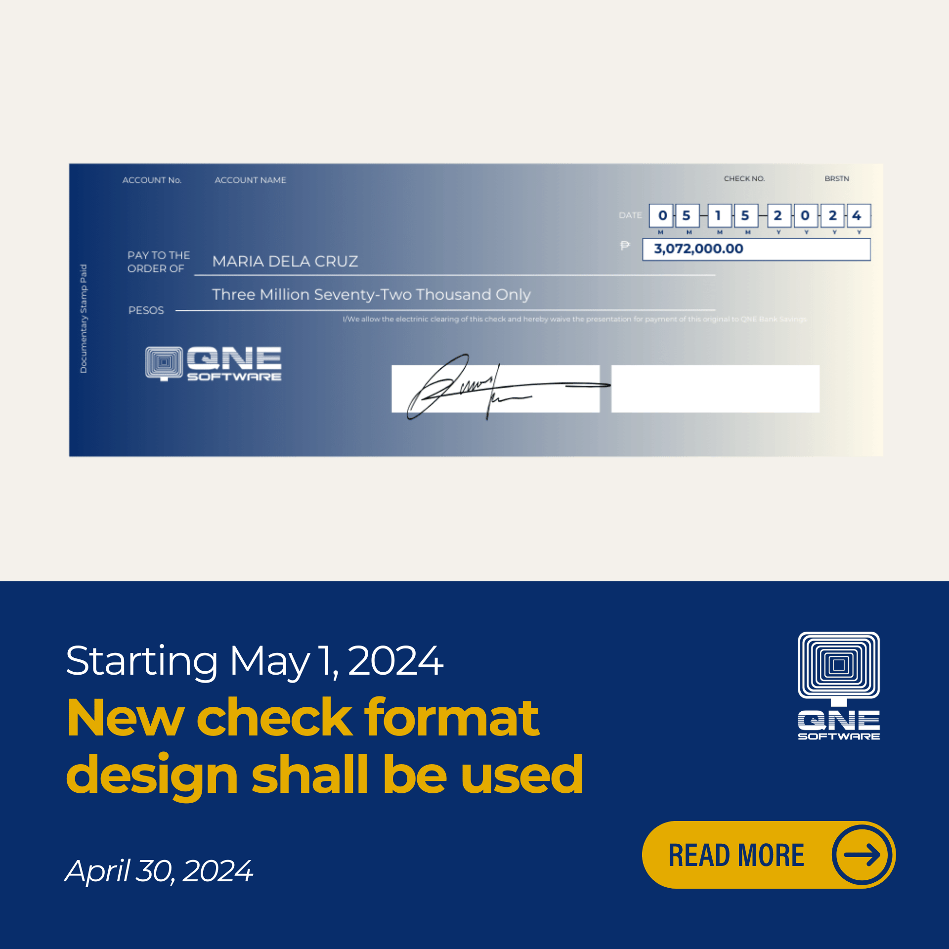 The New Check Format by May 1, 2024